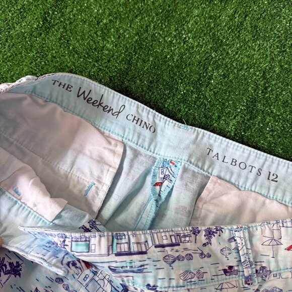 Talbots Flat Front The Weekend Chino Santorini Print Blue Casual Pants Size 12 - Picture 8 of 14